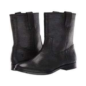 Frye Anna Short Black Leather Moto Boots Women’s Size 10